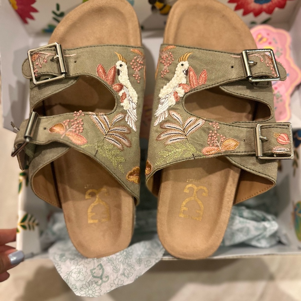 Floral Embroidered Buckle Sandals